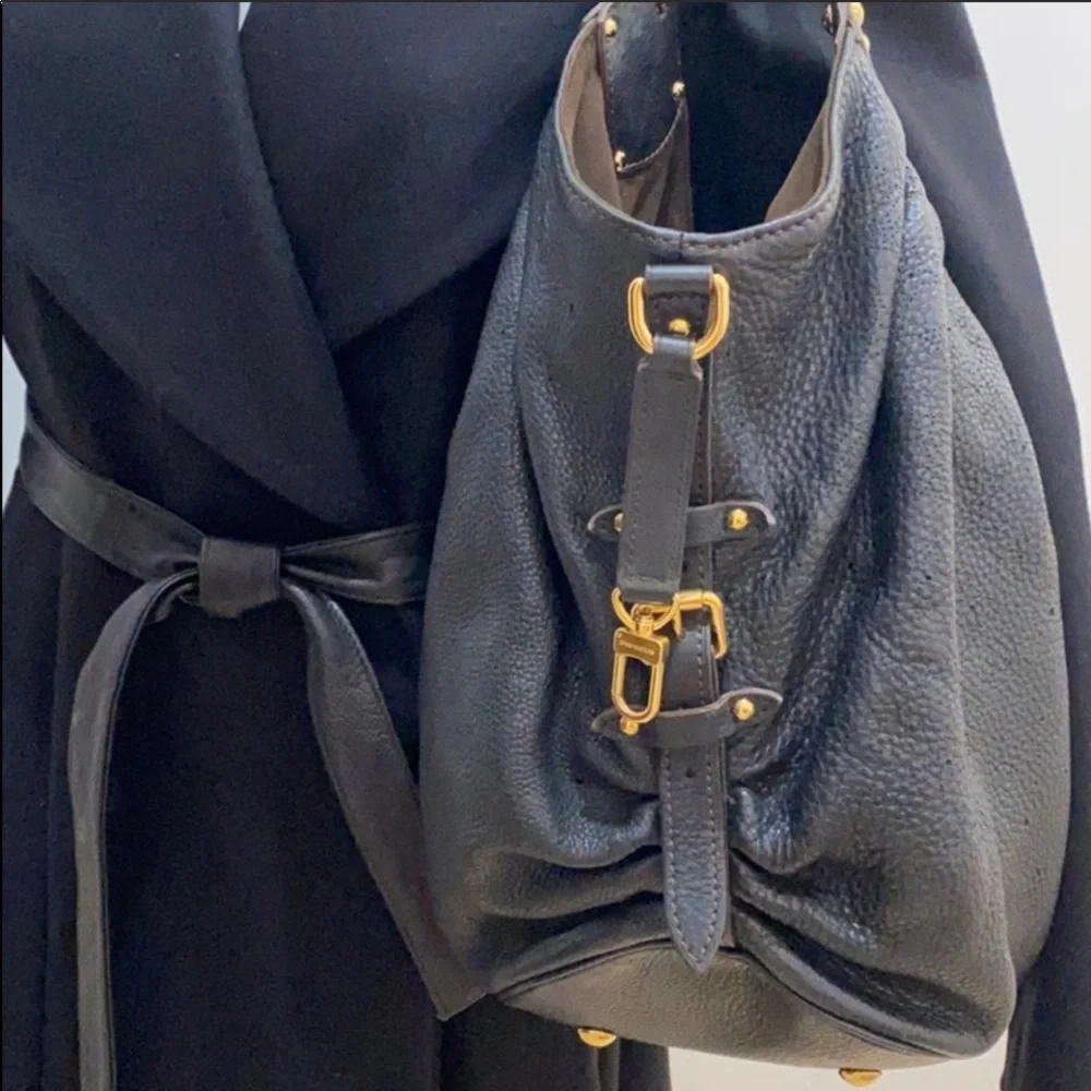 Louis Vuitton Black Monogram Hobo with Gold Hardware Mahina CL